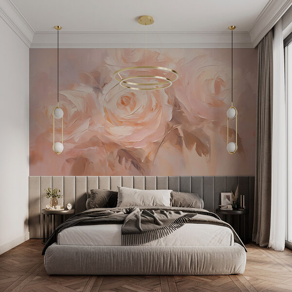 Malerei von Blumen auf einer weißen Fläche Fototapeten Malerei von Blumen auf einer weißen Fläche