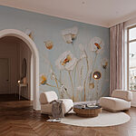 Fototapeten Gemälde mit Blumen an einer Wand