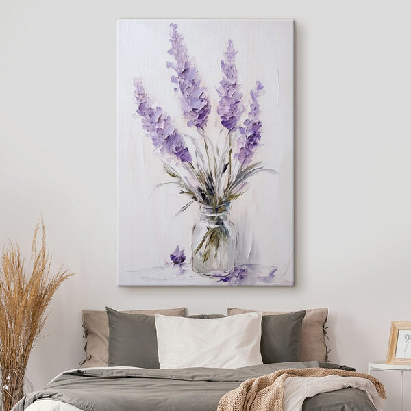 Gemälde mit lila Blumen in einer Glasvase Wandbilder Gemälde mit lila Blumen in einer Glasvase