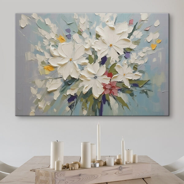 Malerei von Blumen auf einer blauen Fläche Wandbilder Malerei von Blumen auf einer blauen Fläche