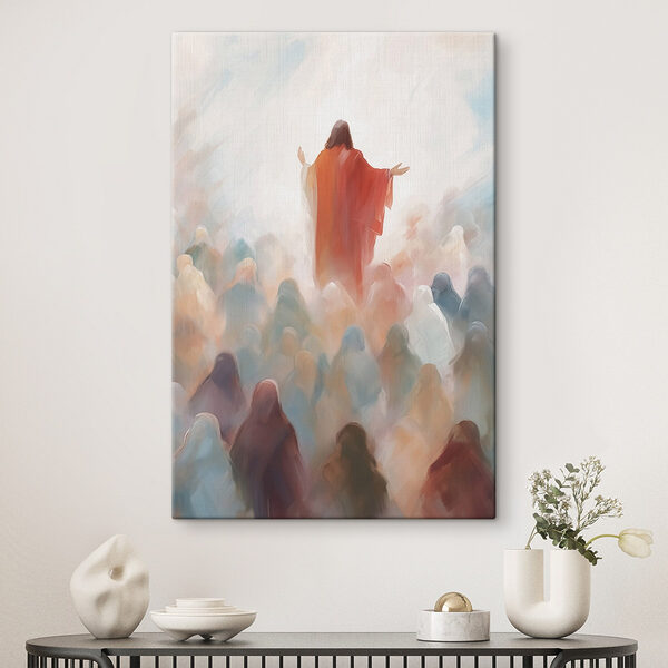 Wandbilder Wandbilder Gemälde eines Mannes in einem roten Gewand, umgeben von einer Gruppe von Menschen (Artikelnummer: s43354)