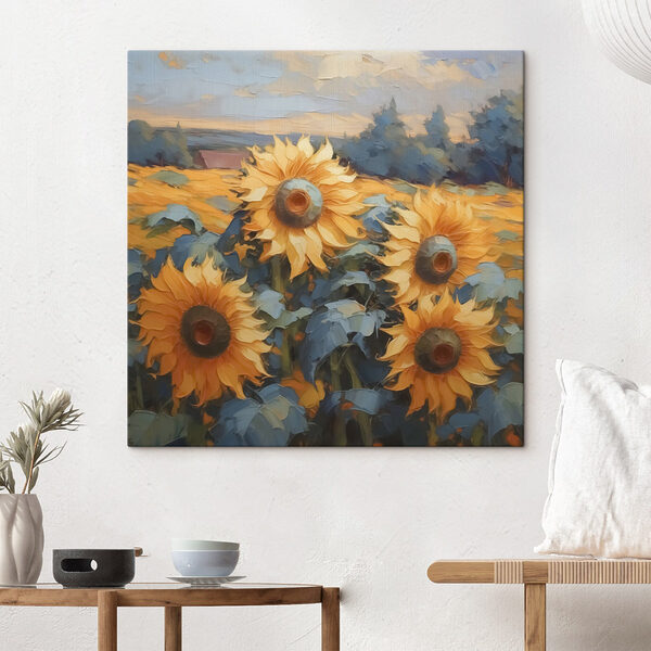 Gemälde von Sonnenblumen auf einem Feld Wandbilder Gemälde von Sonnenblumen auf einem Feld