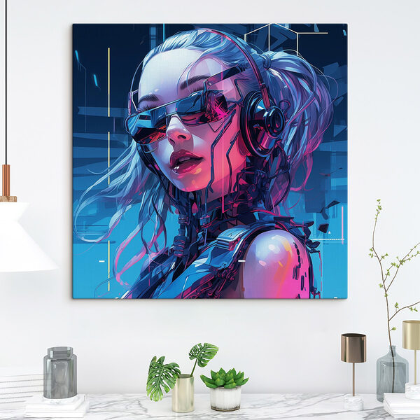 Frau mit Kopfhörern und Sonnenbrille Wandbilder Frau mit Kopfhörern und Sonnenbrille