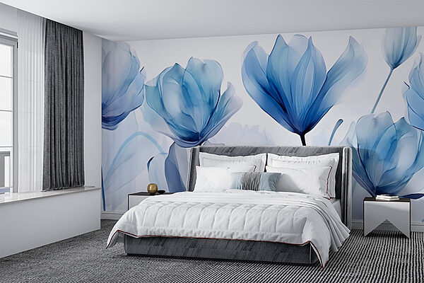 Blaue und weiße Blumen Fototapeten Blaue und weiße Blumen