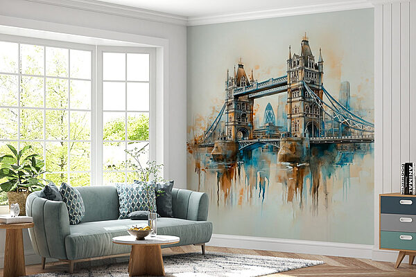 Aquarell einer Brücke Fototapeten Aquarell einer Brücke