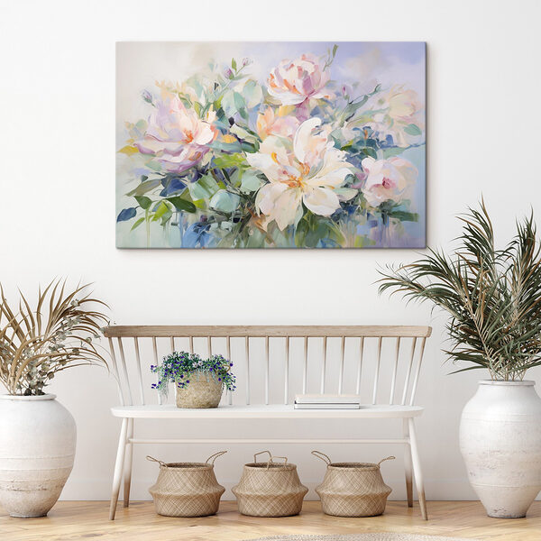 Gemälde mit Blumen auf blauem Hintergrund Wandbilder Gemälde mit Blumen auf blauem Hintergrund