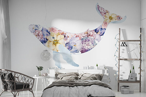 Walfisch mit Blumen darauf Fototapeten Walfisch mit Blumen darauf