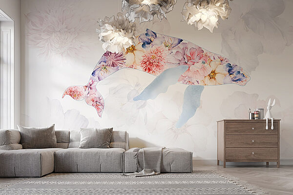 Delfin mit Blumen darauf Fototapeten Delfin mit Blumen darauf