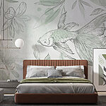 Fototapeten Fische und Pflanzen an einer Wand