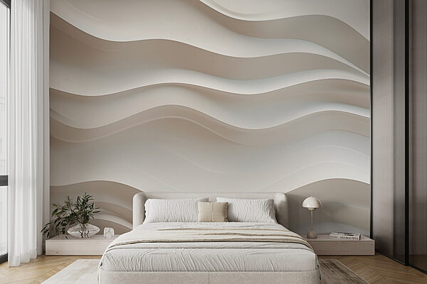 Weiße Wand mit gewellten Linien Fototapeten Weiße Wand mit gewellten Linien