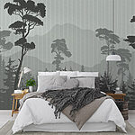 Fototapeten Wald mit Bergen und Bäumen