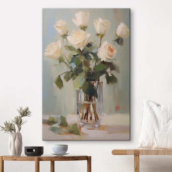 Gemälde einer Vase mit weißen Rosen Wandbilder Gemälde einer Vase mit weißen Rosen