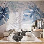 Fototapeten Zartes blaues Laubdesign