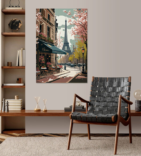 Gemälde einer Straße mit einem Turm im Hintergrund Wandbilder Gemälde einer Straße mit einem Turm im Hintergrund