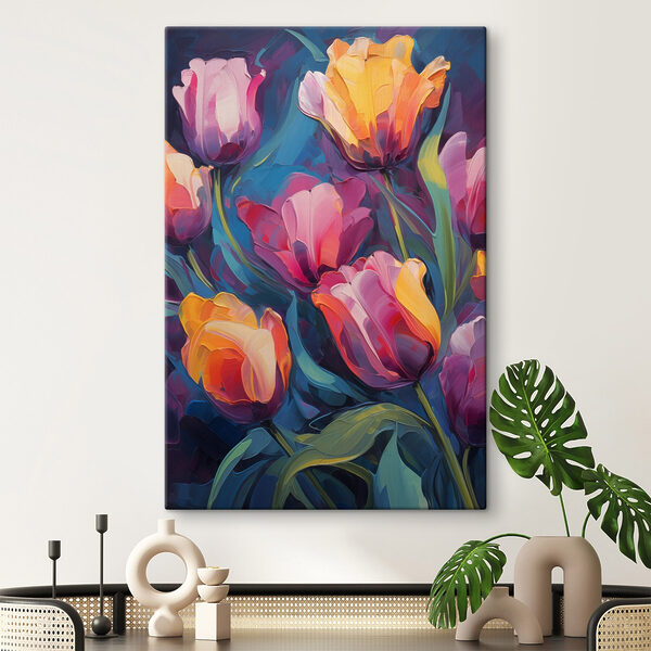 Gemälde mit Blumen auf blauem Hintergrund Wandbilder Gemälde mit Blumen auf blauem Hintergrund