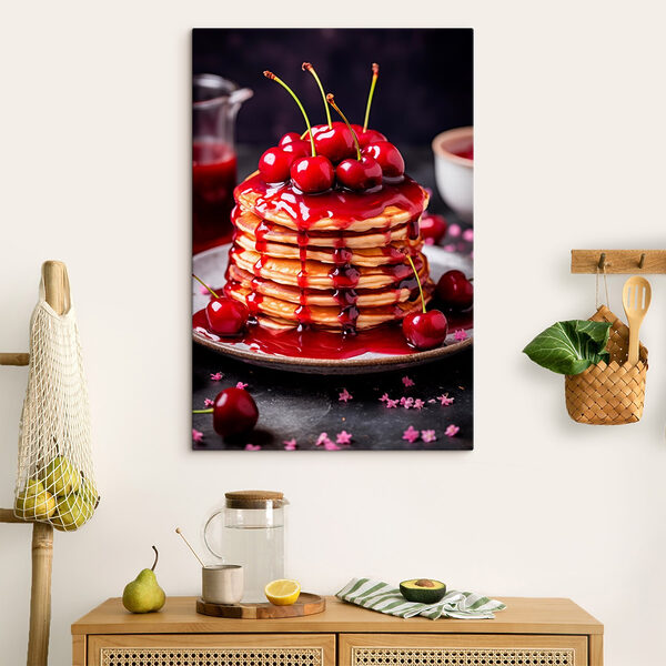 Pfannkuchenstapel mit Kirschsirup obendrauf Wandbilder Pfannkuchenstapel mit Kirschsirup obendrauf