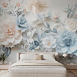 Fototapeten Gruppe von Blumen auf einer weißen Fläche