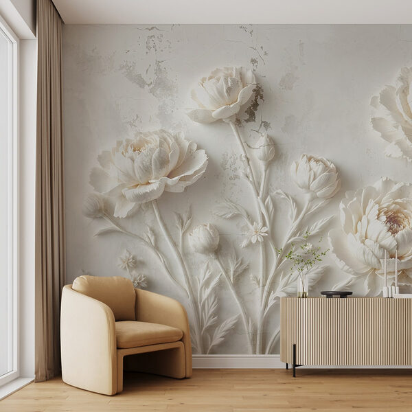 Fototapeten Weiße Blumenschnitzerei an einer Wand (Artikelnummer: w03553) Fototapeten Fototapeten Weiße Blumenschnitzerei an einer Wand (Artikelnummer: w03553)