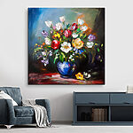 Wandbilder Gemälde mit Blumen in einer blauen Vase