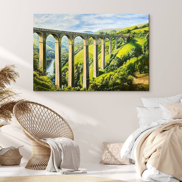 Wandbilder Zug auf einer Brücke über einen Fluss