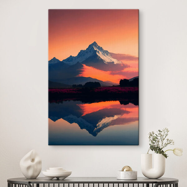 Bergkette mit Blumen und einem See Wandbilder Bergkette mit Blumen und einem See