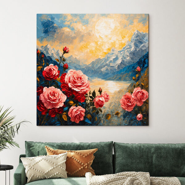 Gemälde von Blumen und Bergen Wandbilder Gemälde von Blumen und Bergen