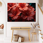 Wandbilder Gruppe von roten Blumen mit Wassertropfen