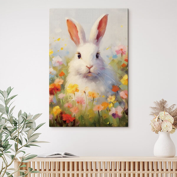 Weißes Kaninchen in einem Blumenfeld Wandbilder Weißes Kaninchen in einem Blumenfeld
