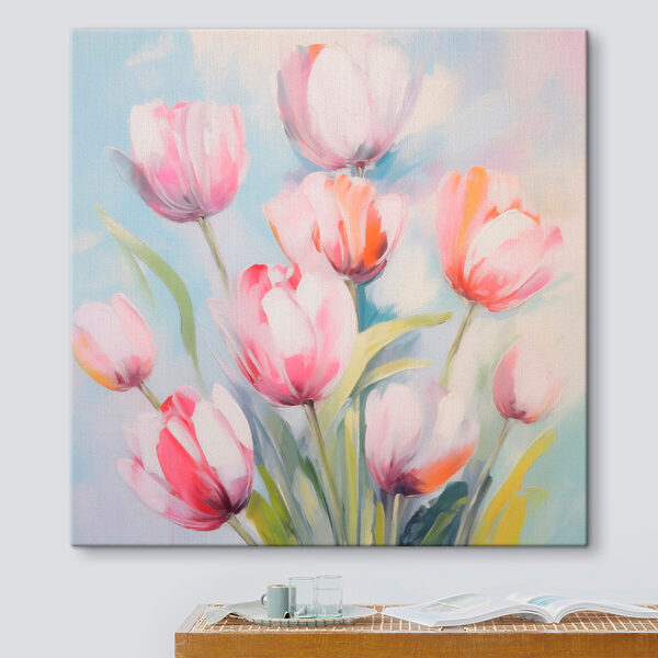 Gemälde von rosa und weißen Tulpen Wandbilder Gemälde von rosa und weißen Tulpen