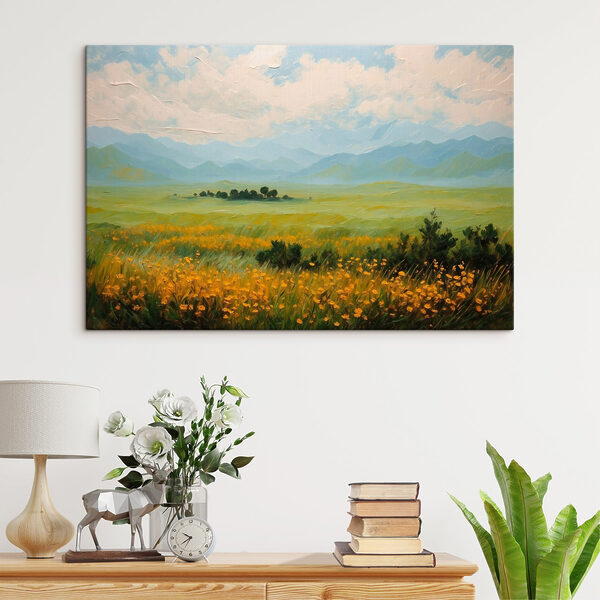 Wandbilder Blumenfeld und Berge