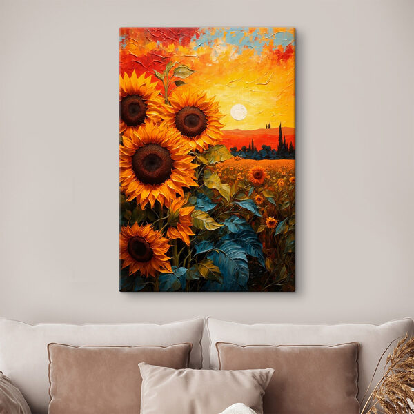 Gemälde von Sonnenblumen auf einem Feld Wandbilder Gemälde von Sonnenblumen auf einem Feld