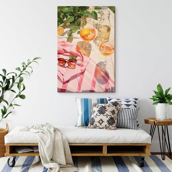 Gruppe von Weingläsern und Sonnenbrillen auf einer Decke Wandbilder Gruppe von Weingläsern und Sonnenbrillen auf einer Decke