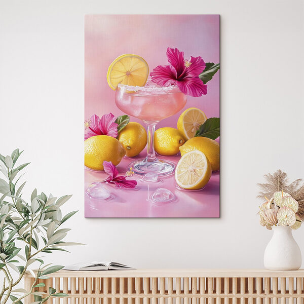 Glas mit rosa Getränk und Zitronen Wandbilder Glas mit rosa Getränk und Zitronen