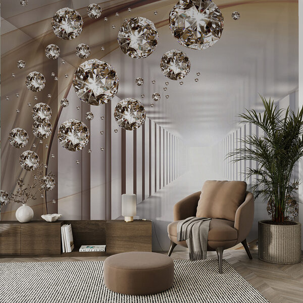 Fototapeten Edelsteine schweben in einem endlosen Tunnel