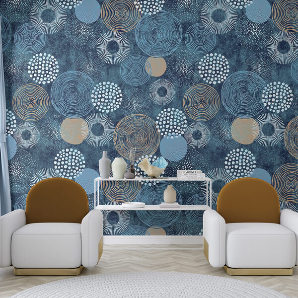 Fototapeten Blaues und weißes Kreisdesign