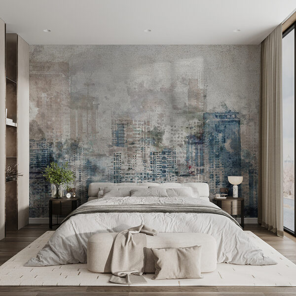 Fototapeten Abstraktes Aquarell der Skyline einer Stadt