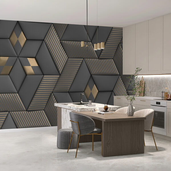 Fototapeten Metallic-Streifen auf geometrischen Strukturen