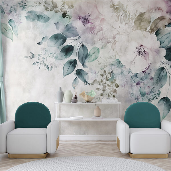 Florale Eleganz in Aquarelltönen Fototapeten Florale Eleganz in Aquarelltönen