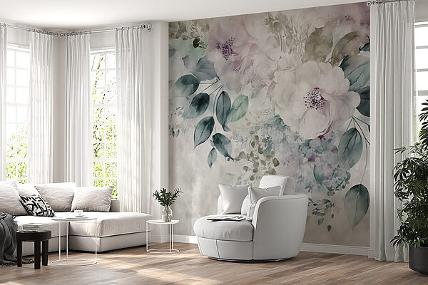 Florale Eleganz in Aquarelltönen Fototapeten Florale Eleganz in Aquarelltönen