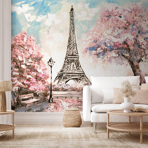 Fototapeten Pariser Romantik unter Kirschblüten