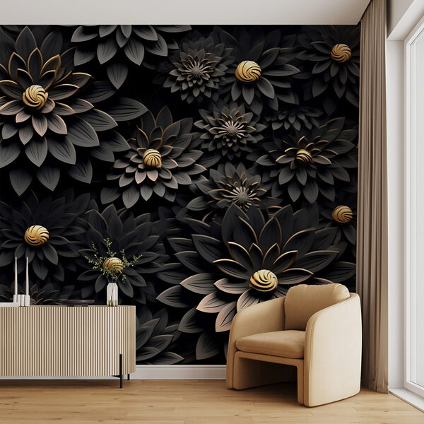 Fototapeten Metallische Blumen auf dunklem Hintergrund