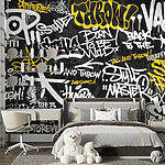 Fototapeten Gelbes Graffiti auf schwarzem Hintergrund