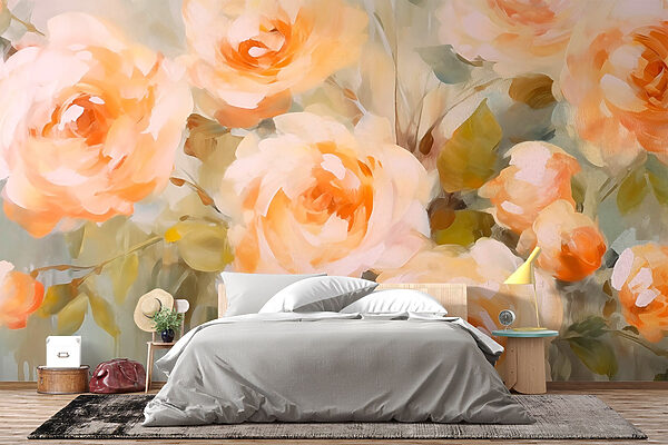 Malerei von Blumen auf einer weißen Fläche Fototapeten Malerei von Blumen auf einer weißen Fläche