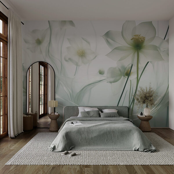 Weiße Blüten mit langen Stielen und Stängeln Fototapeten Weiße Blüten mit langen Stielen und Stängeln