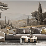 Fototapeten Landschaft mit einer kurvenreichen Straße und Bäumen