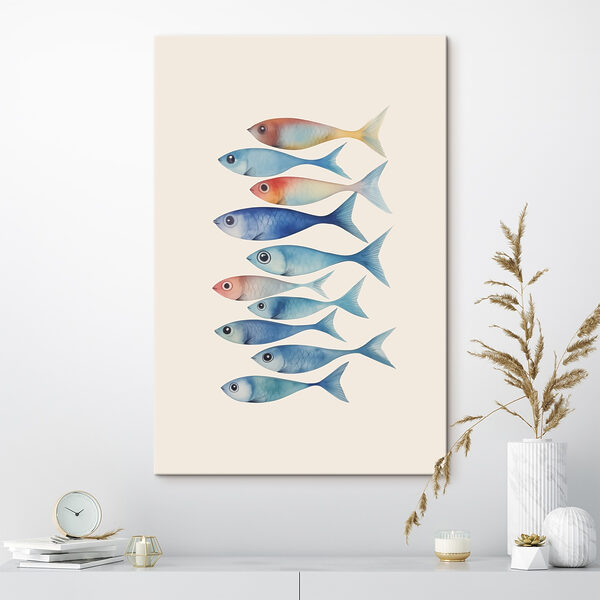 Gruppe von Fischen mit verschiedenen Farben Wandbilder Gruppe von Fischen mit verschiedenen Farben