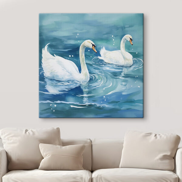 Zwei Schwäne schwimmen im Wasser Wandbilder Zwei Schwäne schwimmen im Wasser