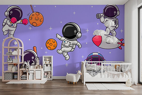 Karikatur von Astronauten im Weltraum Fototapeten Karikatur von Astronauten im Weltraum