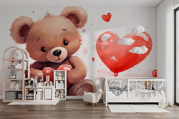 Teddybär hält ein Herz Fototapeten Teddybär hält ein Herz