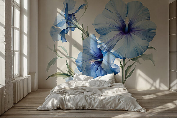 Zarte blaue Blumen in voller Blüte Fototapeten Zarte blaue Blumen in voller Blüte
